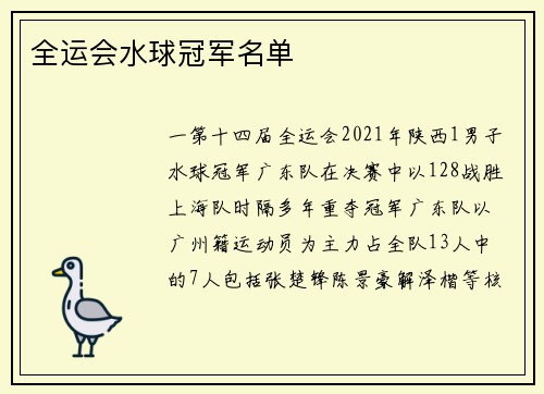 全运会水球冠军名单